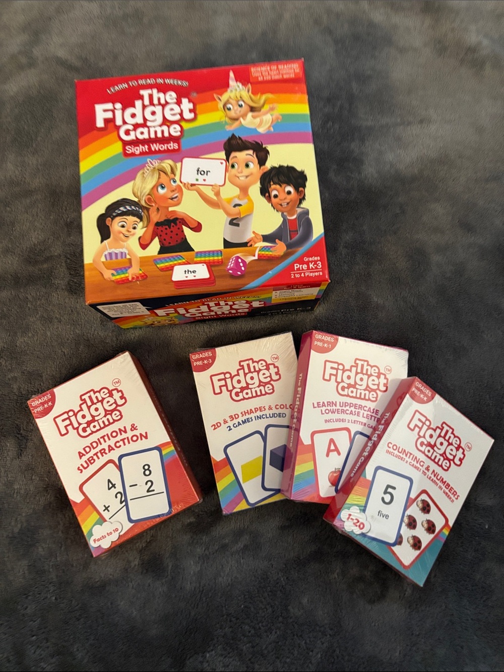 Fidget Game and 4 Additional decks Sight Words Card Game - for summer learning